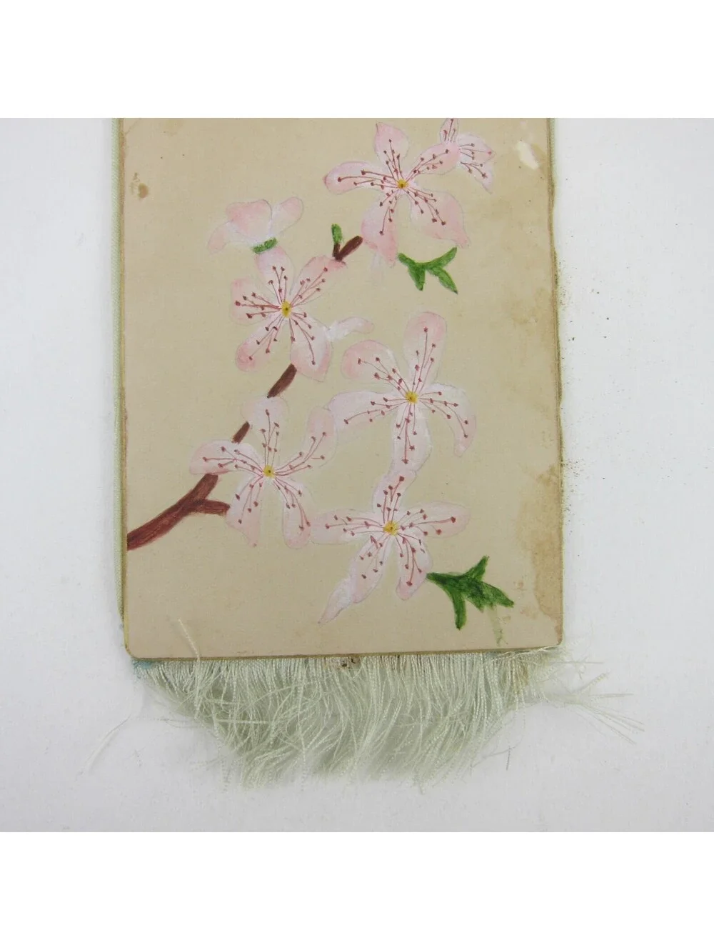 Victorian Card Easter Branch Blooms Pink Flowers Fringe Gold Gilt Edge Antique